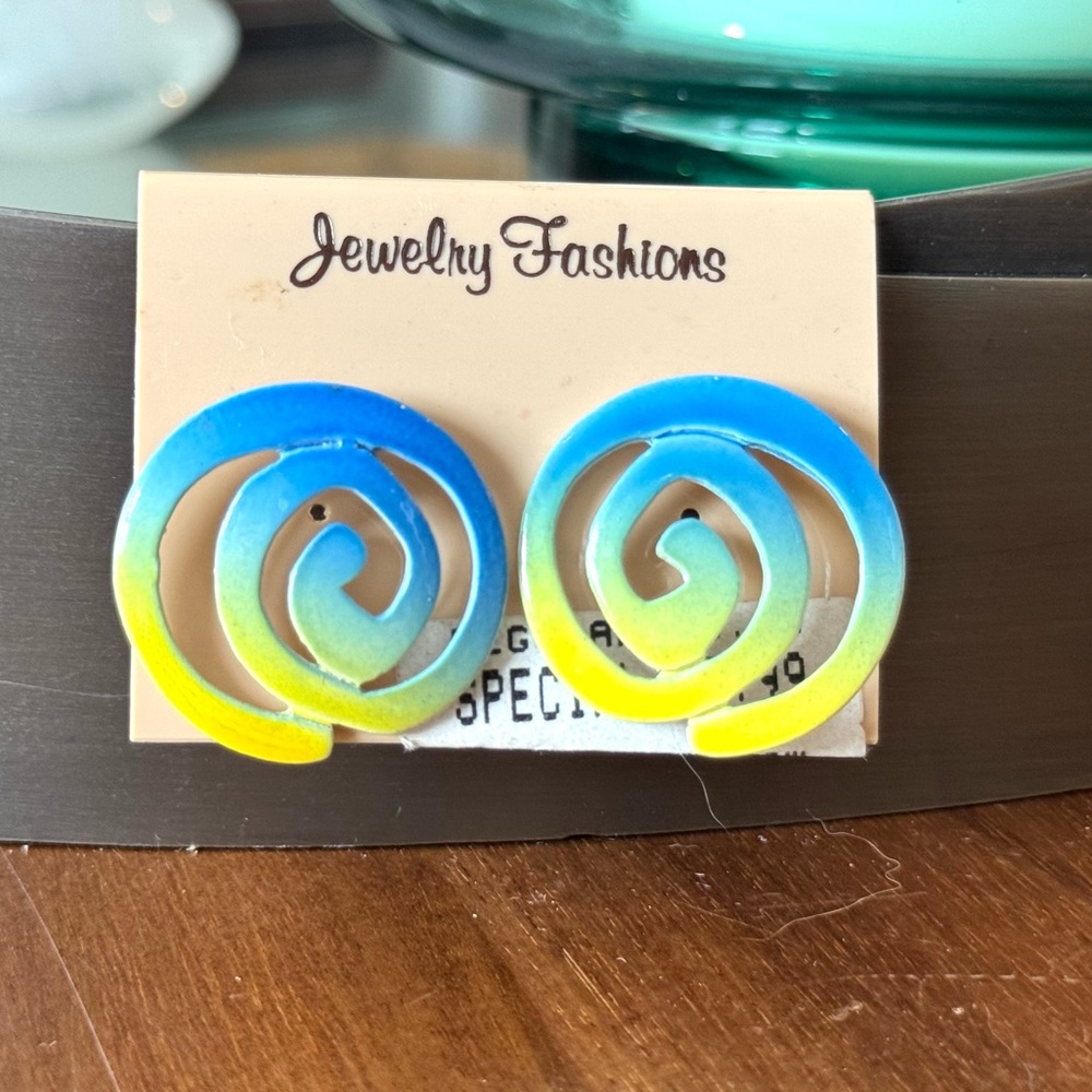 Vintage Blue and Yellow Swirl Earrings